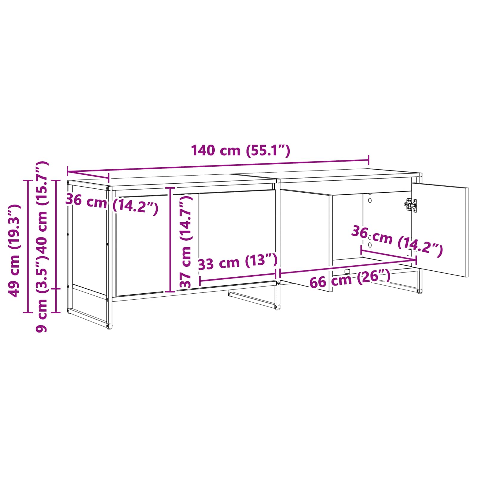 TV ormar Siva Sonoma 140 x 36 x 49.5 cm Konstruirano drvo