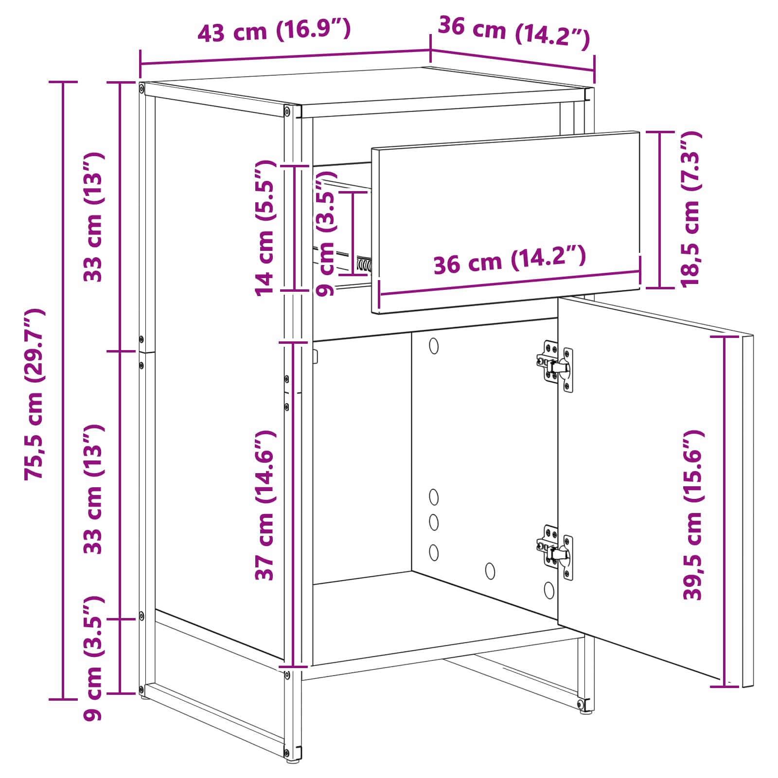 Kreveta s ladicama Sonoma 43 x 36 x 75,5 cm Konstruirano drvo