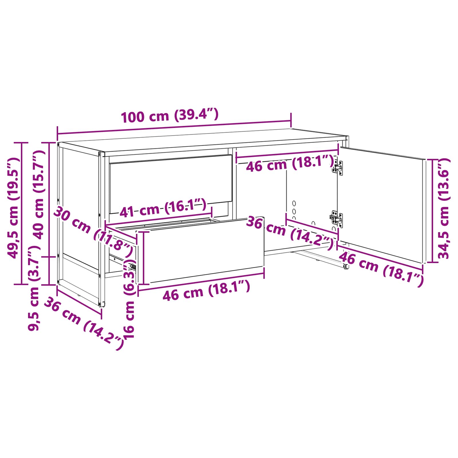TV ormar Dimni hrast 100 x 36 x 49.5 cm Konstruirano drvo