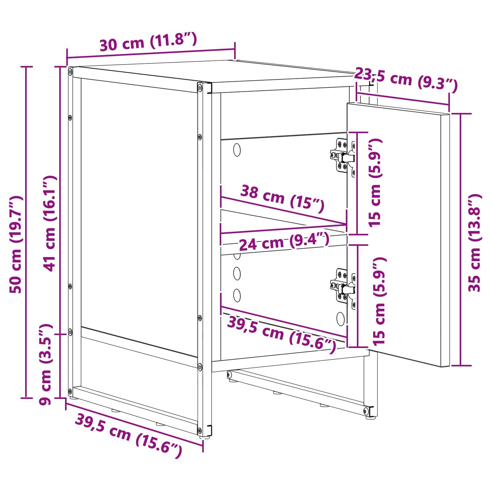 Noćni ormarić 2 pcs Sonoma 39,5 x 30 x 50 cm Konstruirano drvo