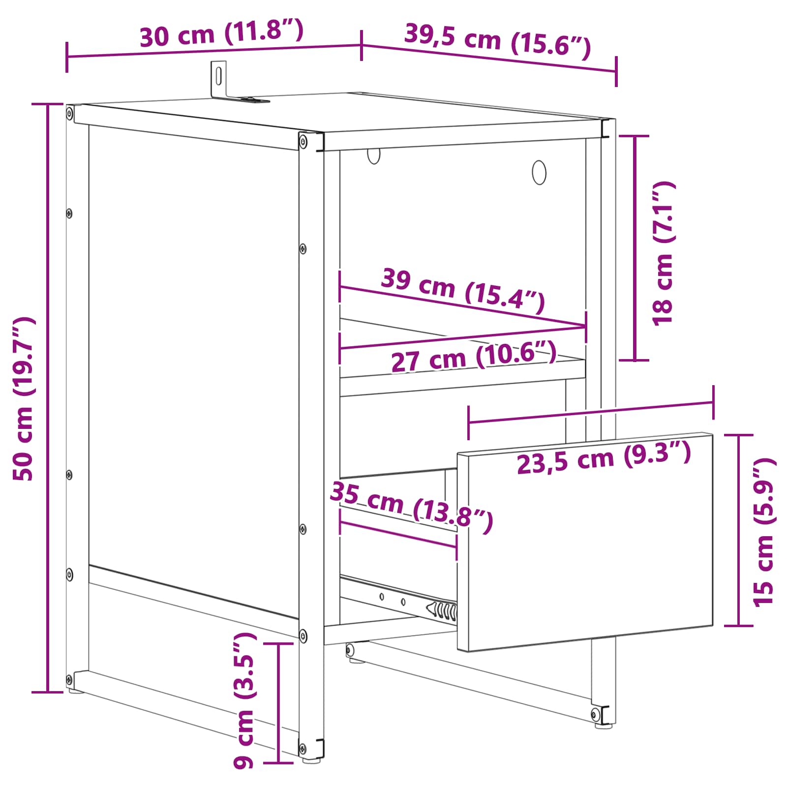 Noćni ormarić s ladicama 2 pcs Staro drvo 39,5 x 30 x 50 cm