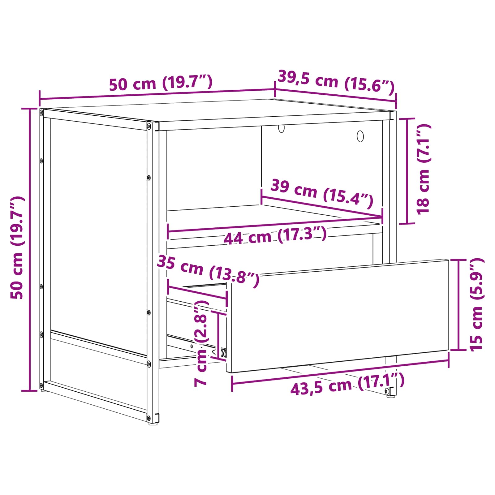 Noćni ormarić Staro drvo 50 x 39,5 x 50 cm Konstruirano drvo