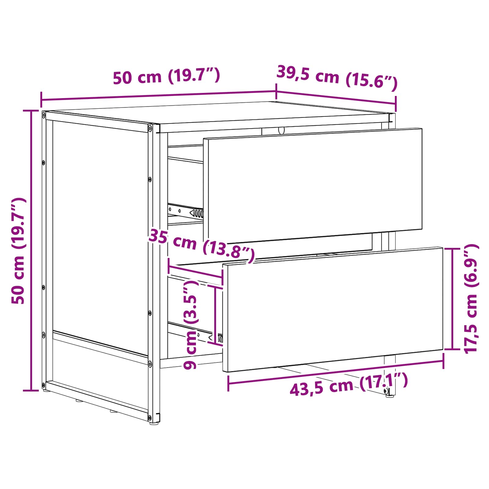 Noćni ormarić 2 pcs Umjetnička hrastovina 50 x 39.5 x 50 cm