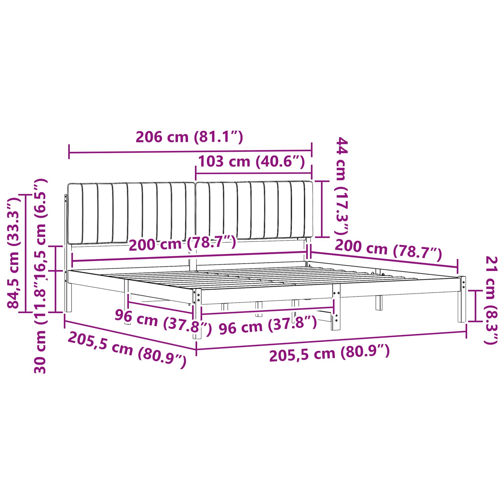 Krevetni okvir s tapiciranim uzglavljem Crna 200 x 200 cm