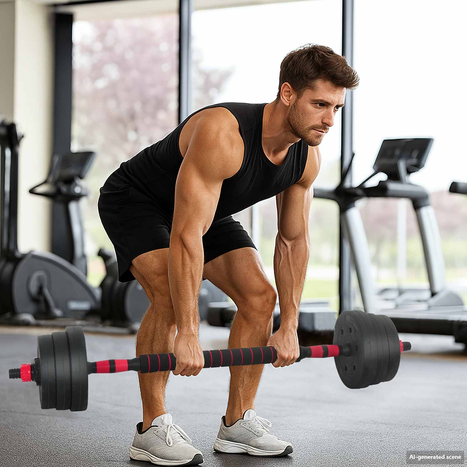 Set utega 4-u-1: bučica, težinska šipka i kettlebell 20 kg