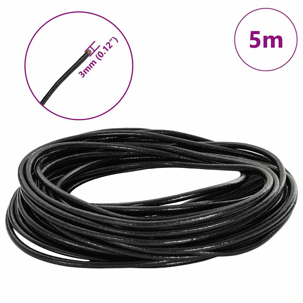Kožni konop Crna Ø3 mm x 5 m Koža