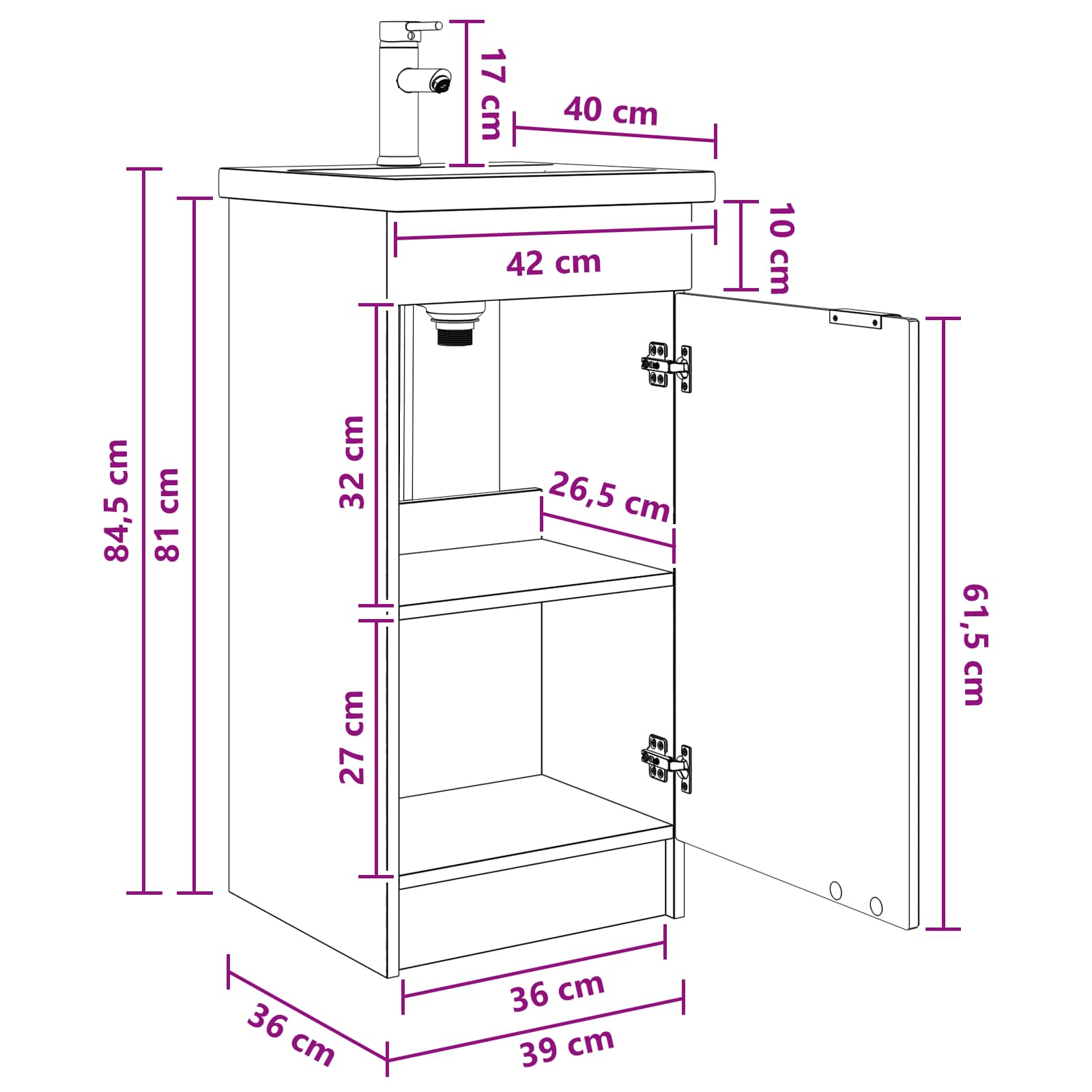 Kupaonski umivaonik s sudoperom Crna 42 x 40 x 84,5 cm