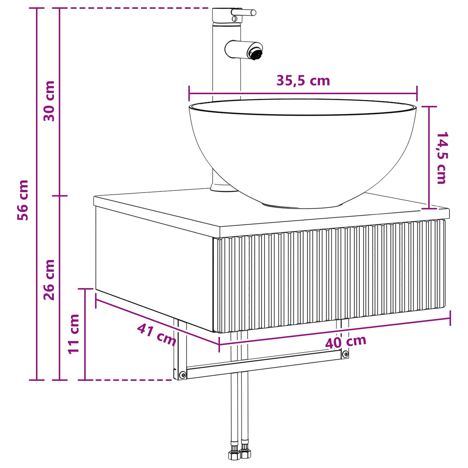 Zidni sudoper Crna 40 x 41 x 40,5 cm Konstruirano drvo