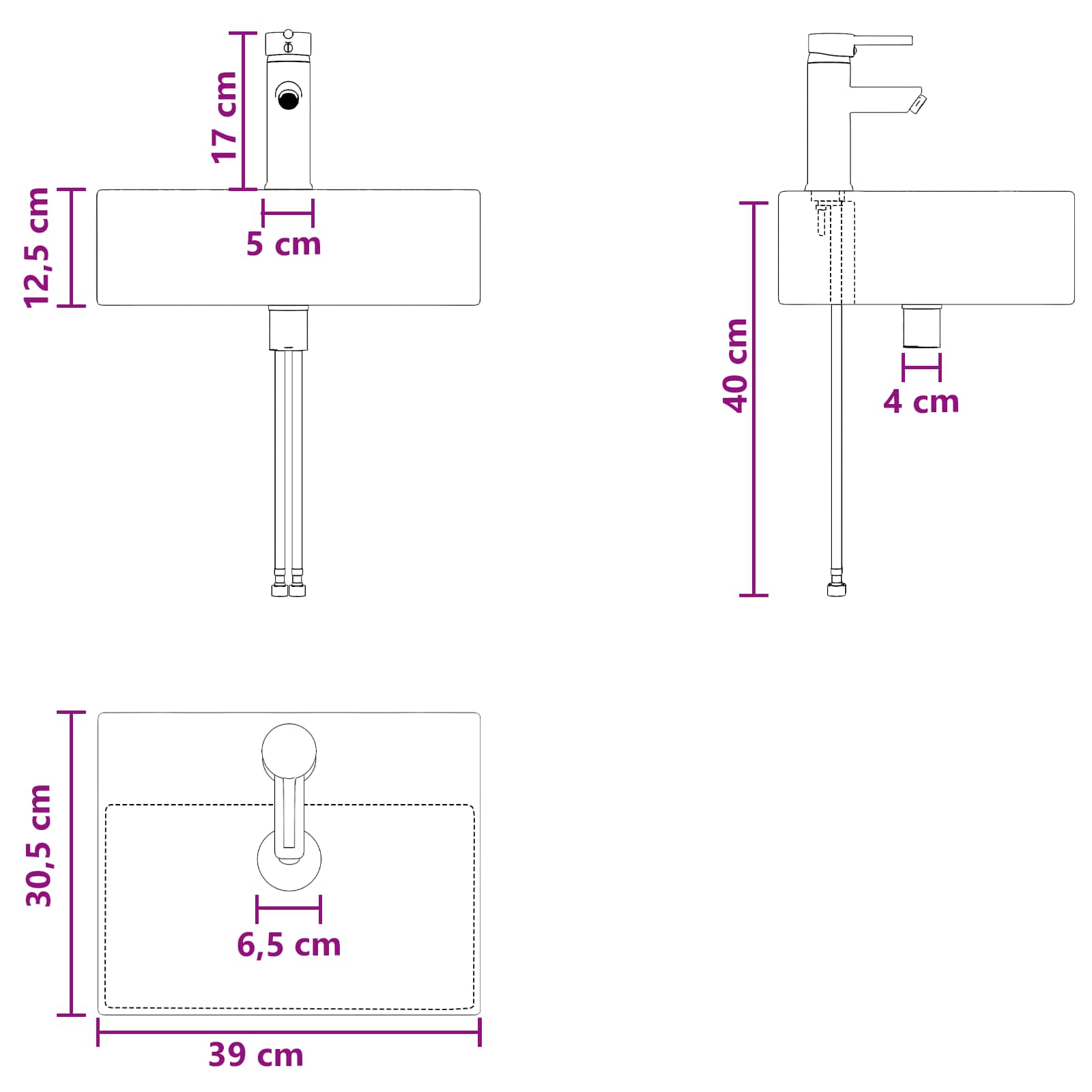 Zidni sudoper Bijela visokog sjaja 40 x 41 x 39 cm