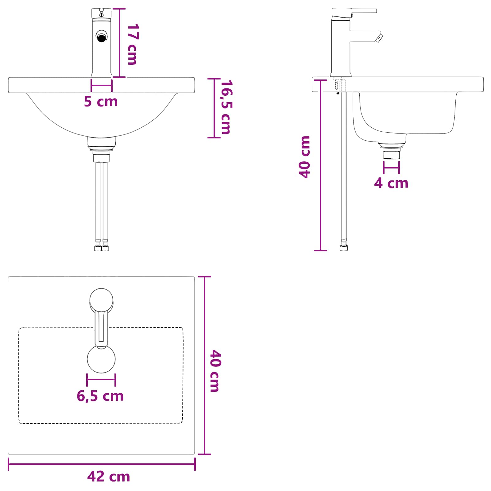 Umivaonik za kupaonicu Mat Crna 42 x 40 x 16,5 cm Metal