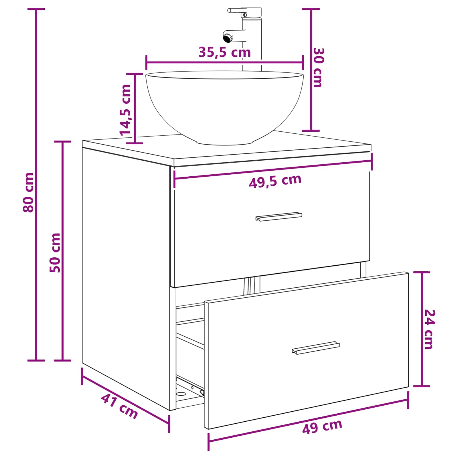 Umivaonik s policom Siva Sonoma 49,5 x 41 x 64,5 cm