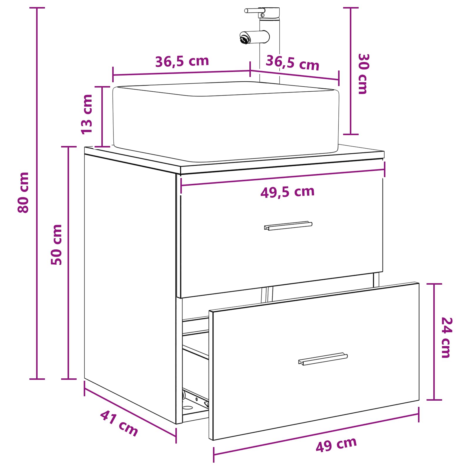 Umivaonik s policom Betonska siva 49,5 x 41 x 63 cm