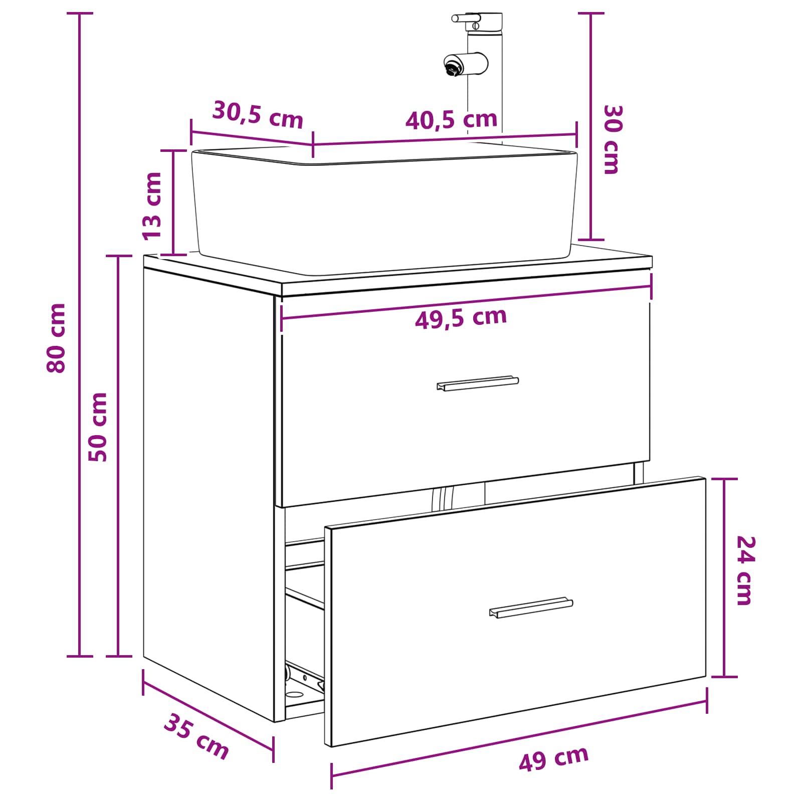 Umivaonik s policom Betonska siva 53 x 34,5 x 63 cm