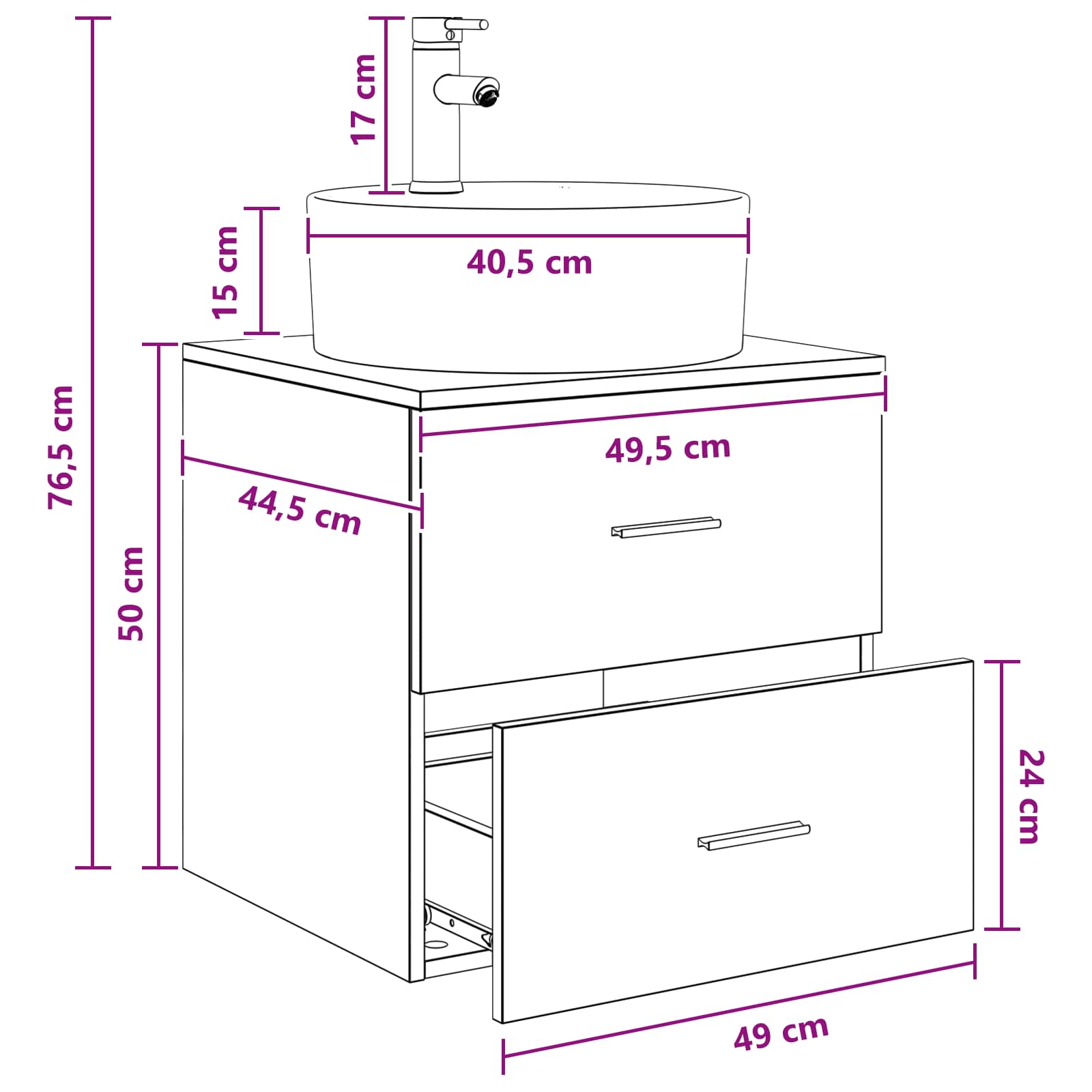 Umivaonik s policom Betonska siva 49,5 x 44,5 x 65 cm