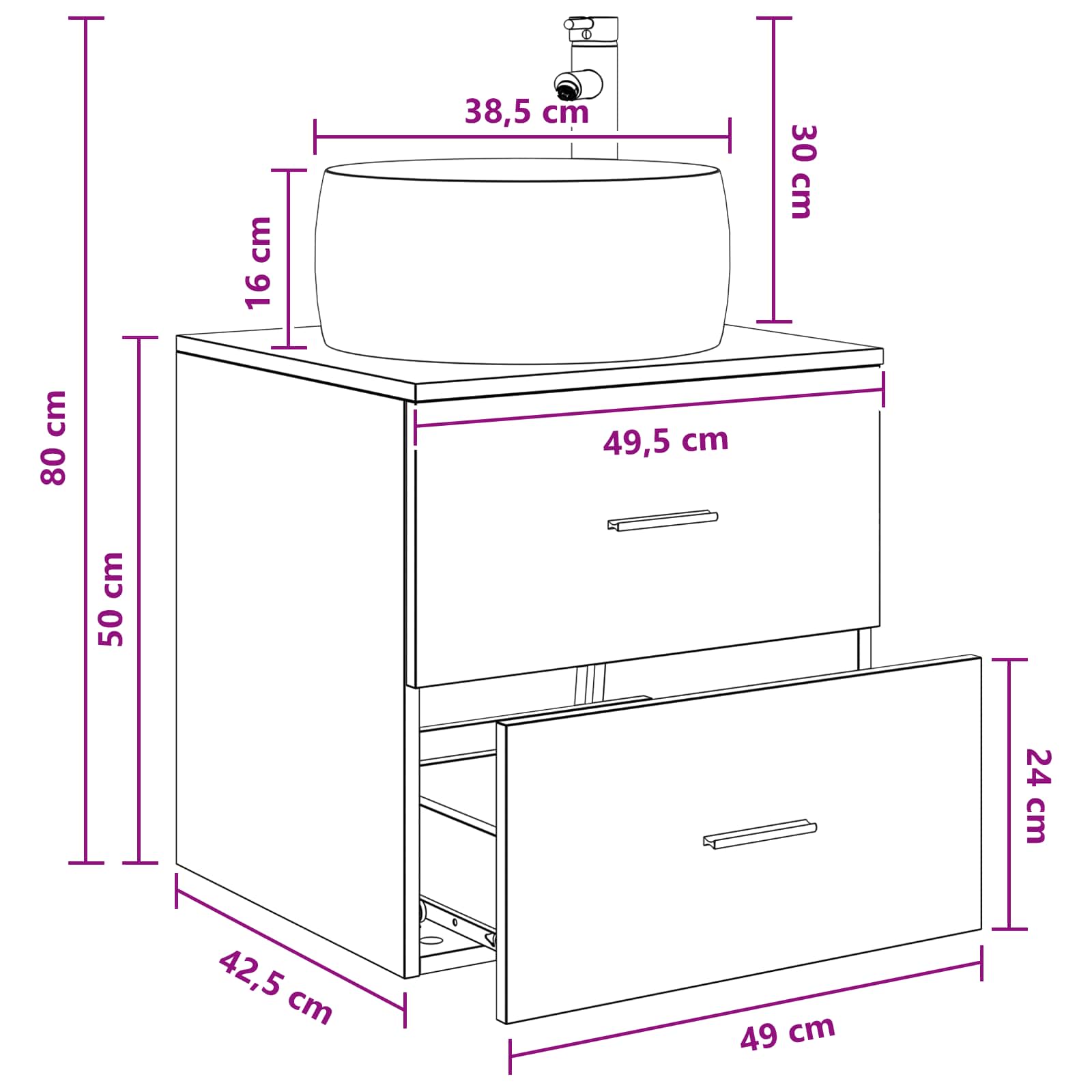 Umivaonik s policom Hrast sonoma 49,5 x 44,5 x 66 cm