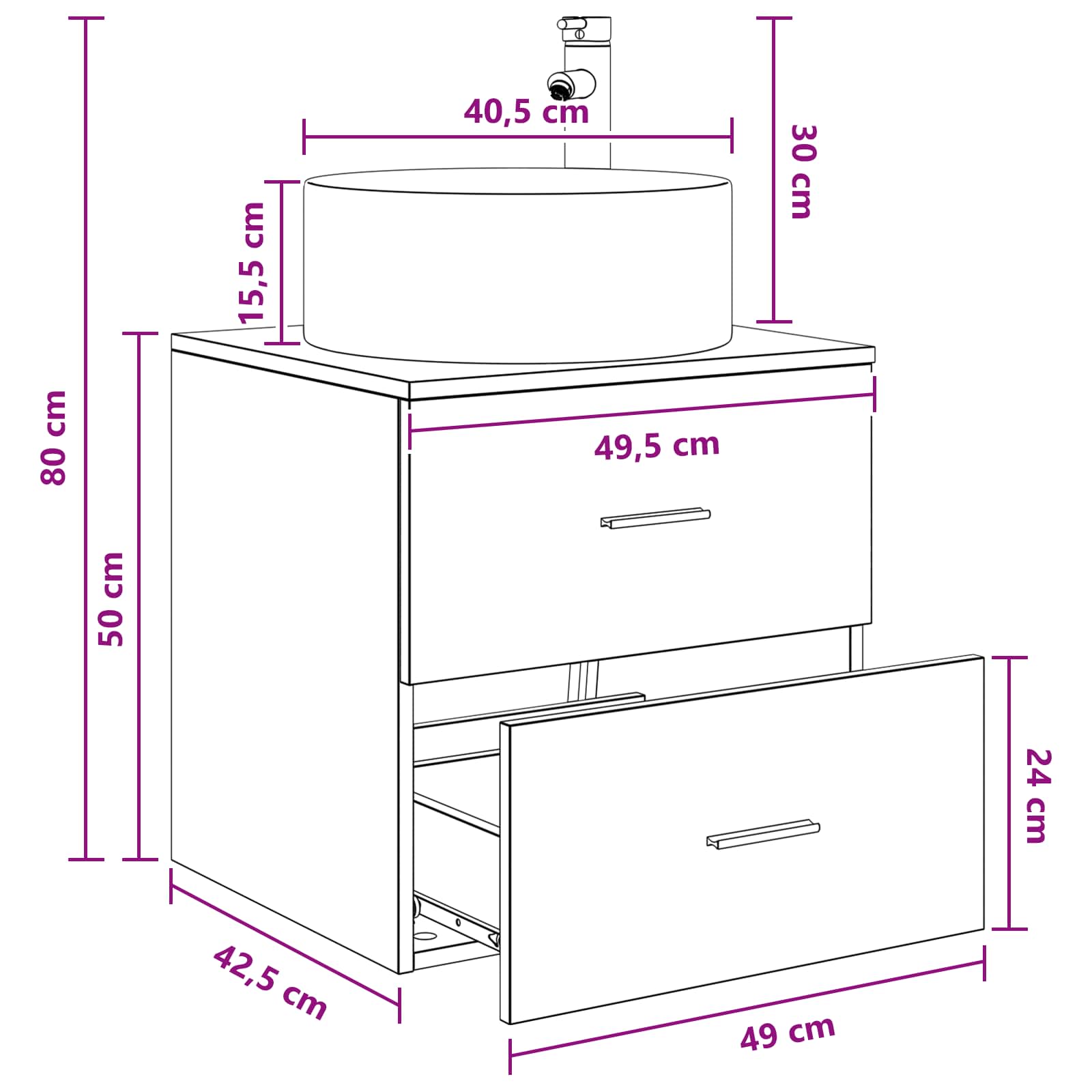 Umivaonik s policom Staro drvo 49,5 x 44,5 x 65,5 cm