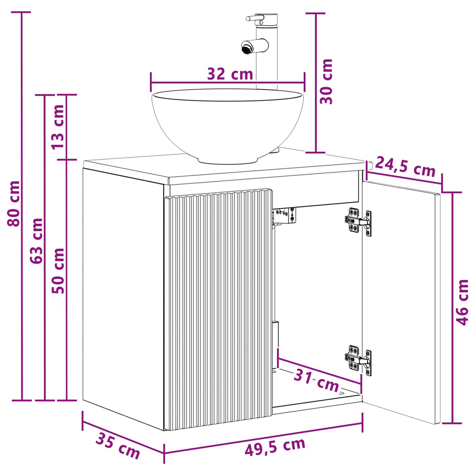 Umivaonik s policom Crna 49,5 x 35 x 63 cm Konstruirano drvo