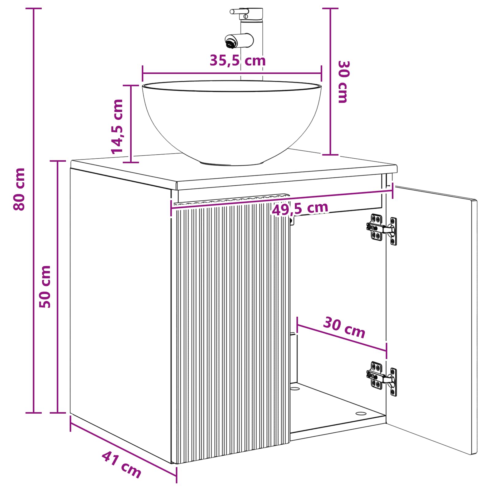 Umivaonik s policom Crna 49,5 x 41 x 64,5 cm Konstruirano drvo