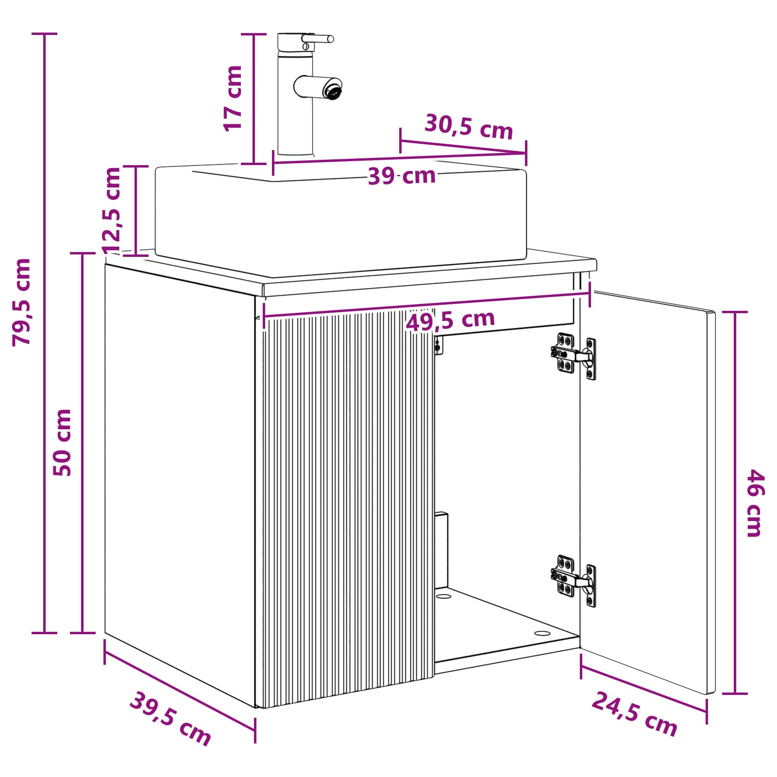 Umivaonik s policom Bijela visokog sjaja 49,5 x 41 x 62,5 cm
