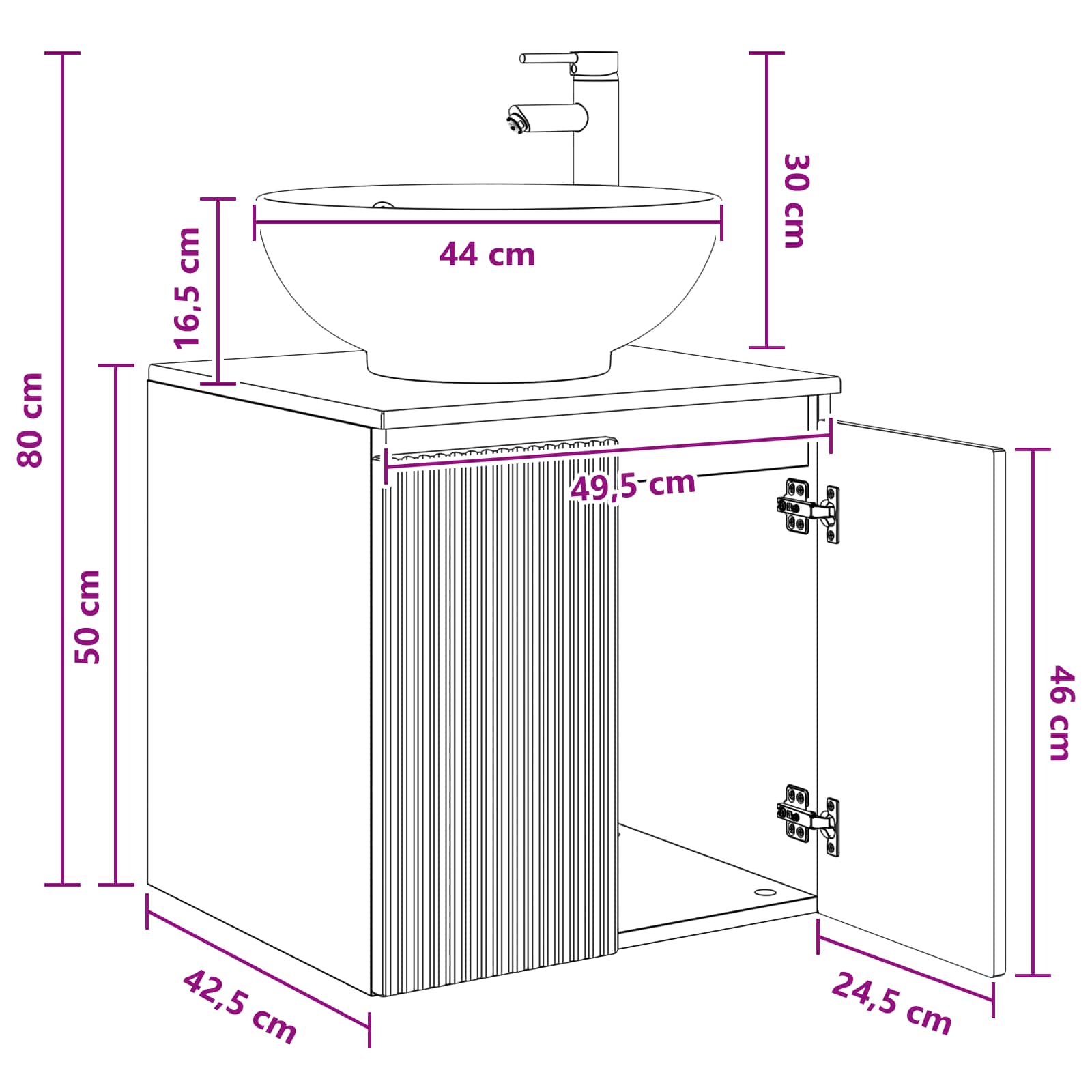 Umivaonik s policom Betonska siva 49,5 x 44,5 x 65 cm