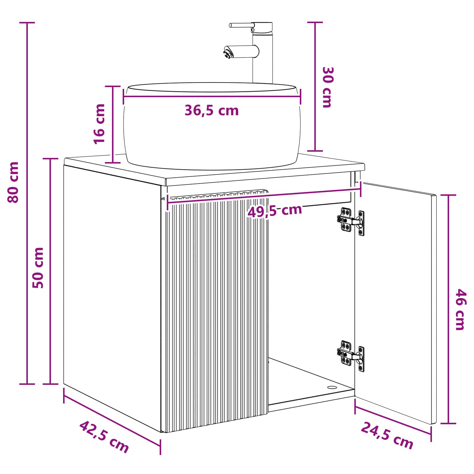 Umivaonik s policom Crna 49,5 x 44,5 x 66 cm Konstruirano drvo