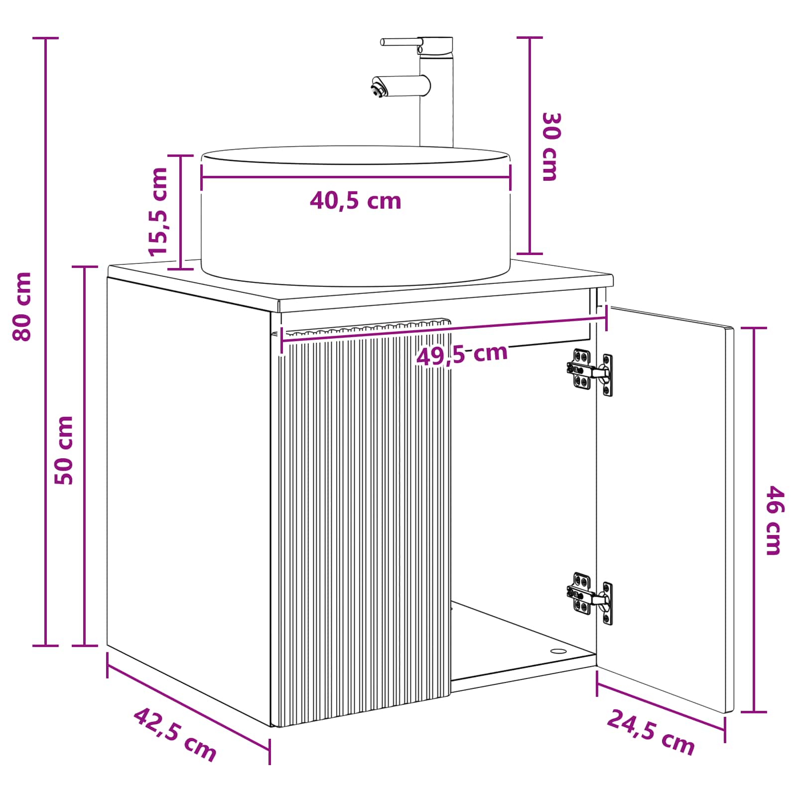 Umivaonik s policom za zid Hrast artisan 49,5 x 44,5 x 65,5 cm