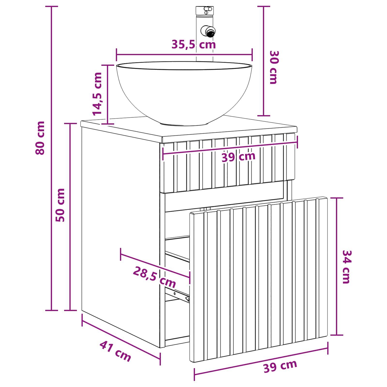 Umivaonik s policom za zid Betonska siva 39 x 41 x 64,5 cm