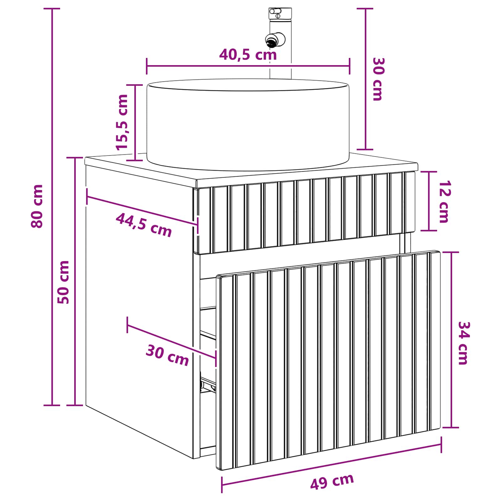 Umivaonik s policom za zid Crna 49 x 44,5 x 65,5 cm