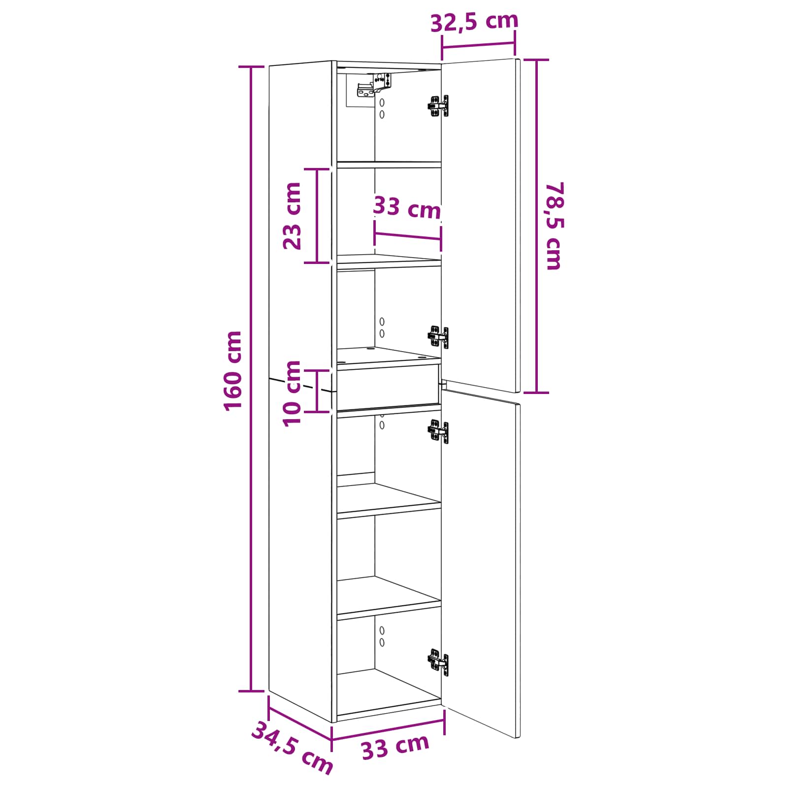 Ormar za Kupaonicu na Zidu Crna 33 x 34,5 x 160 cm
