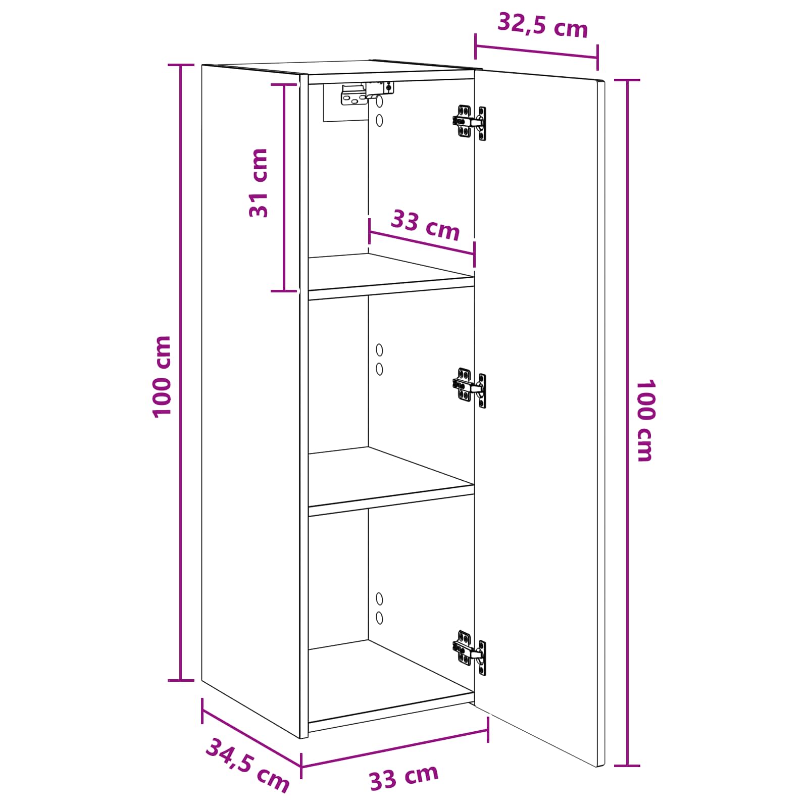 Ormar za Kupaonicu na Zidu Siva Sonoma 33 x 34,5 x 100 cm