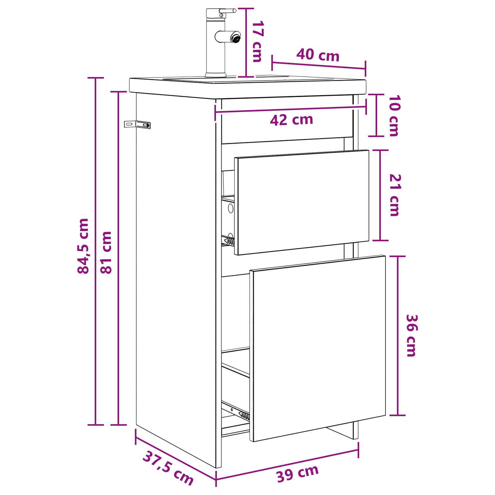 Kupaonski umivaonik s sudoperom Crni hrast 42 x 40 x 84,5 cm