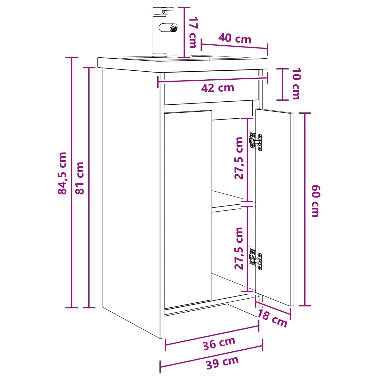 Kupaonski umivaonik s sudoperom Crni hrast 42 x 40 x 84,5 cm