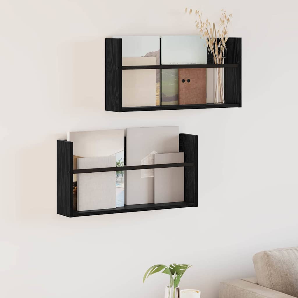 Polica za časopise s policom 2 pcs Crni hrast 60 x 12 x 30 cm