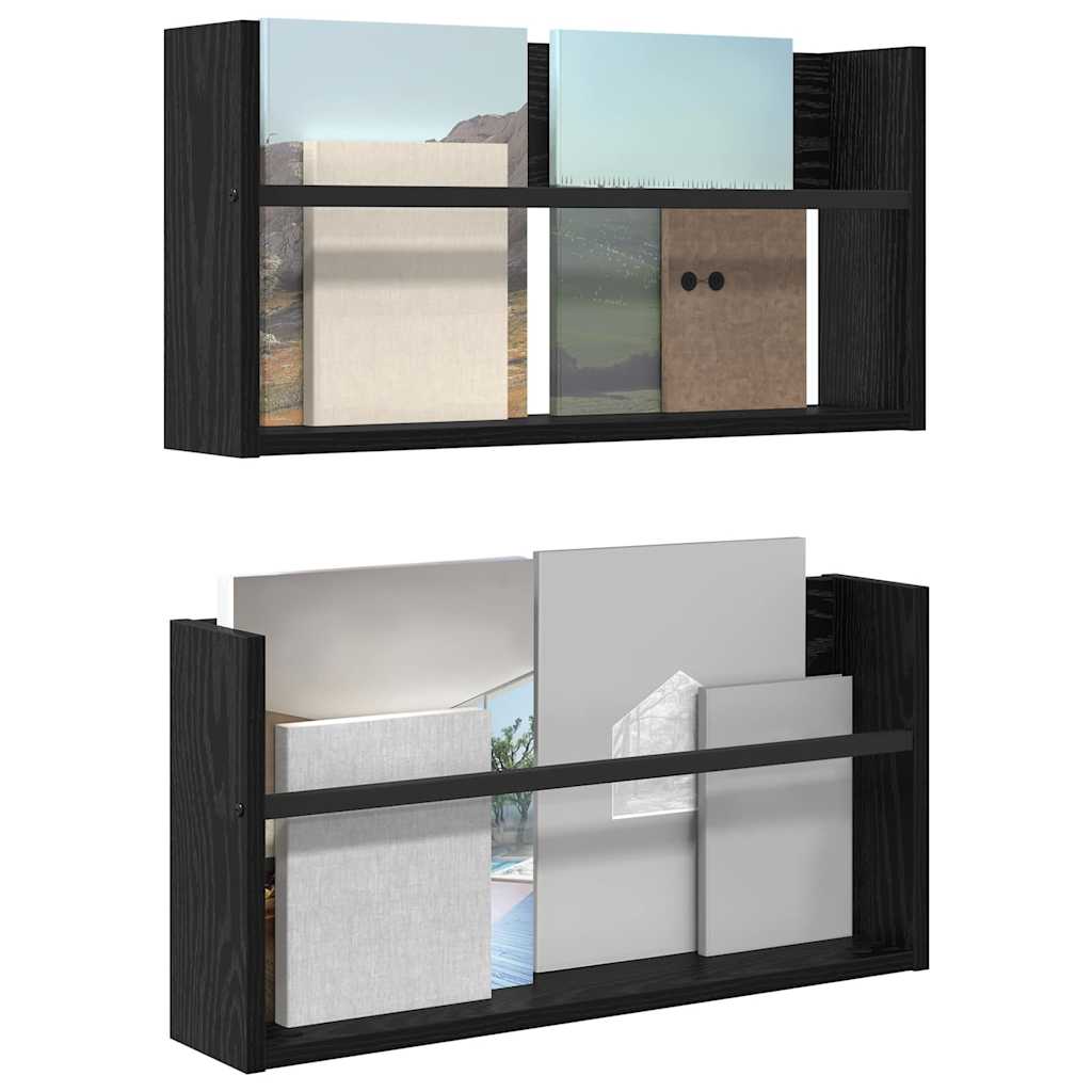 Polica za časopise s policom 2 pcs Crni hrast 60 x 12 x 30 cm