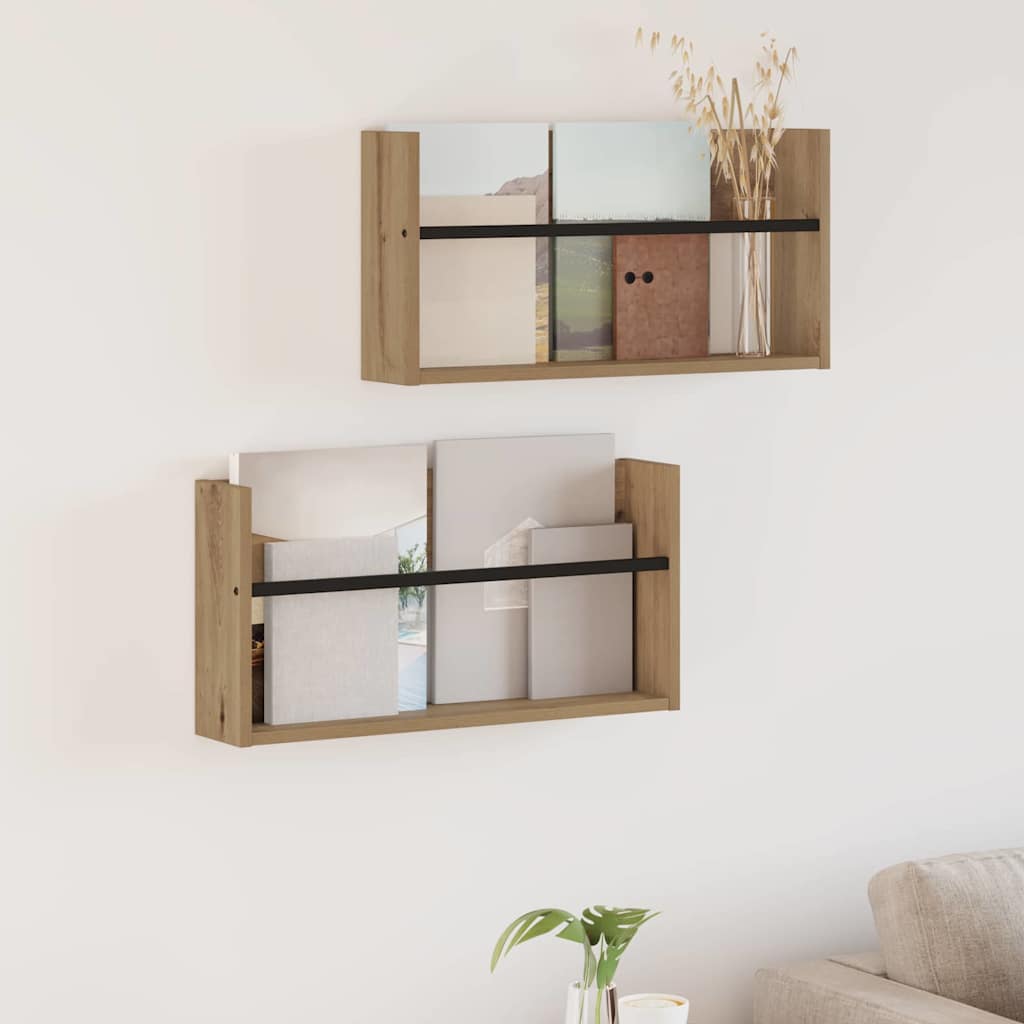 Polica za časopise Zidne 2 pcs Umjetnički hrast 60 x 12 x 30 cm