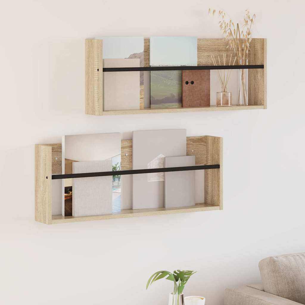 Polica za časopise s policom 2 pcs Sonoma hrast 80 x 12 x 30 cm