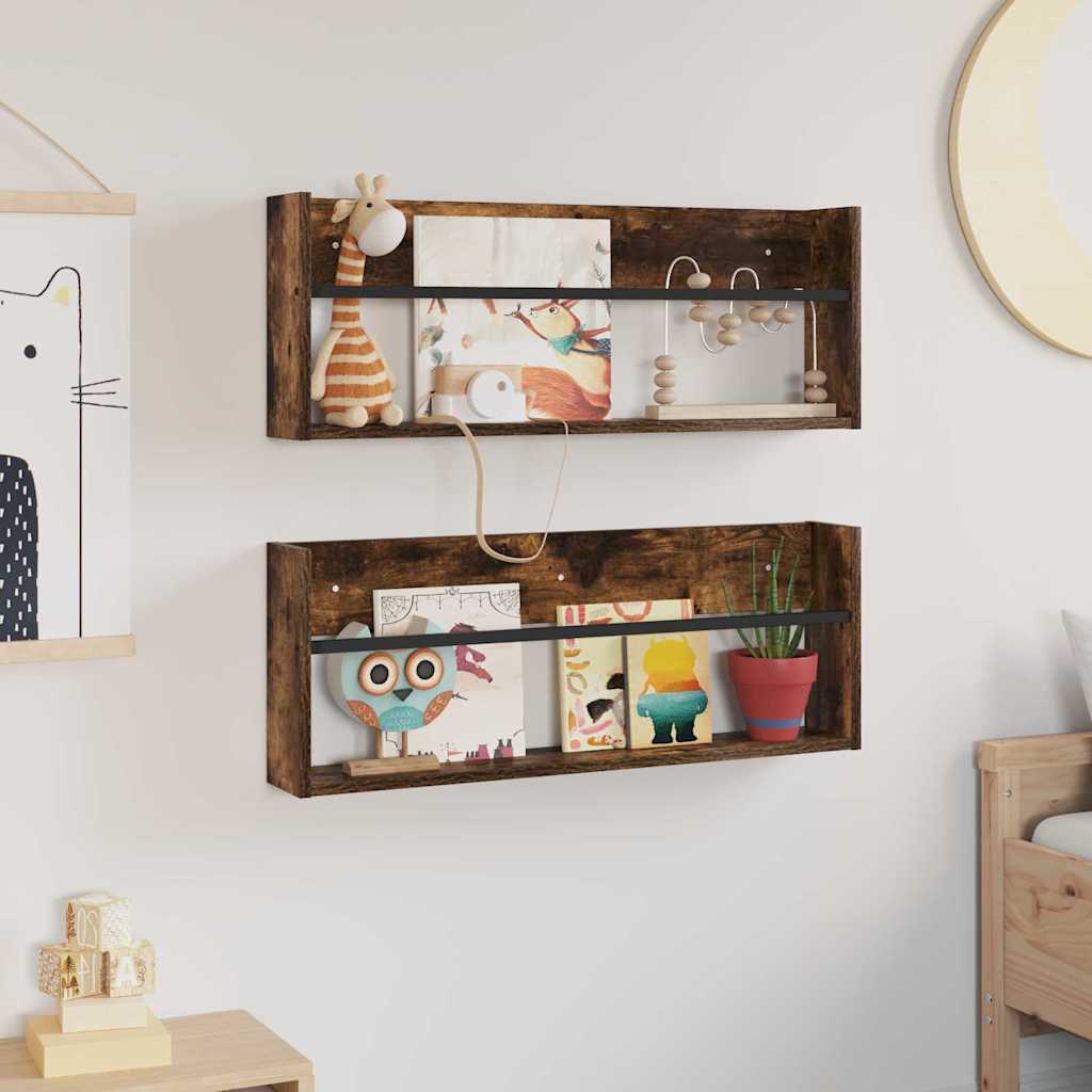 Polica za časopise Zidne 2 pcs Dimljeni hrast 80 x 12 x 30 cm