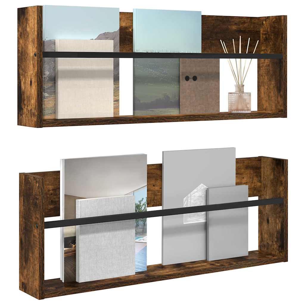 Polica za časopise Zidne 2 pcs Dimljeni hrast 80 x 12 x 30 cm