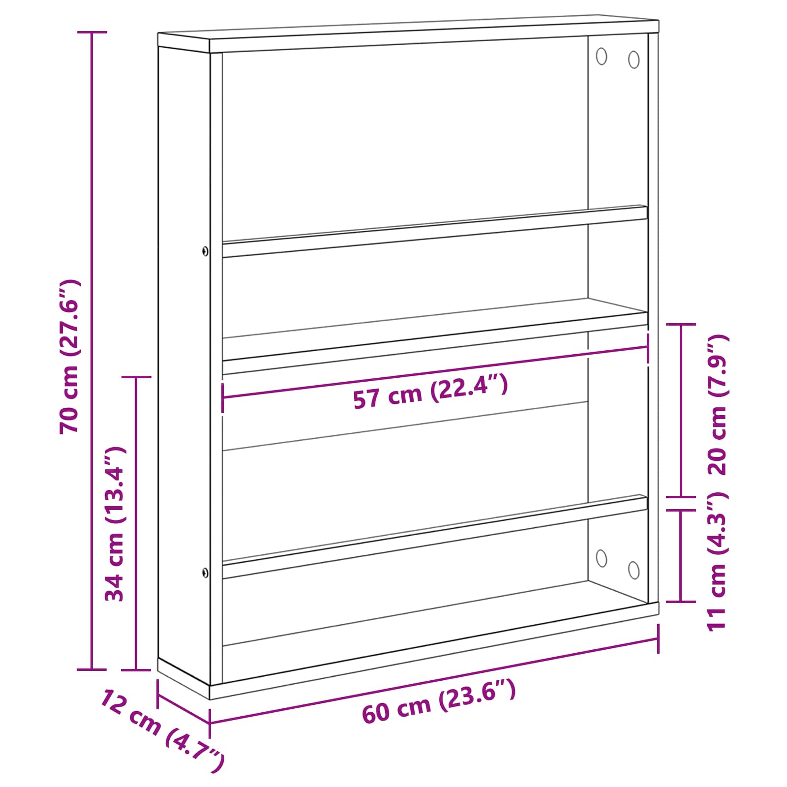 Polica za časopise s policom 2 pcs Sonoma hrast 60 x 12 x 70 cm