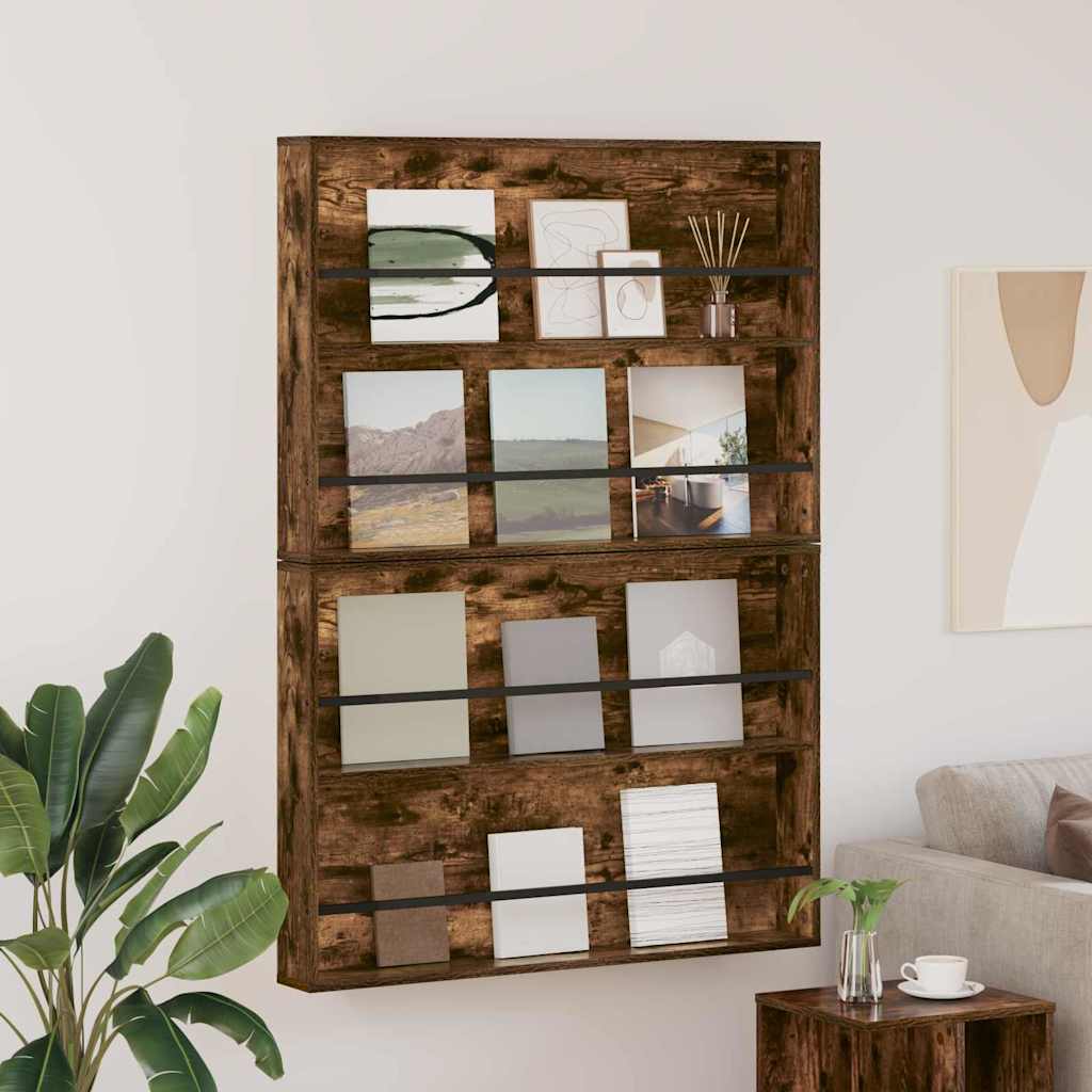 Polica za časopise Zidne 2 pcs Dimljeni hrast 100 x 12 x 70 cm