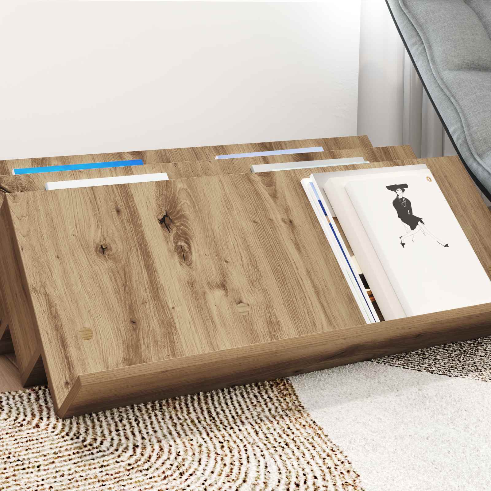 Polica za časopise s policom Umjetnički hrast 90 x 53 x 28,5 cm