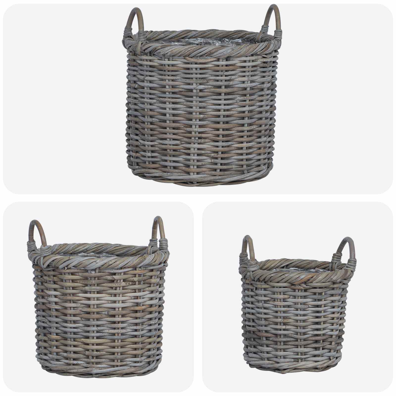 Košara za saksije s pohranom 3 pcs Kubu siva Kubu Ratan