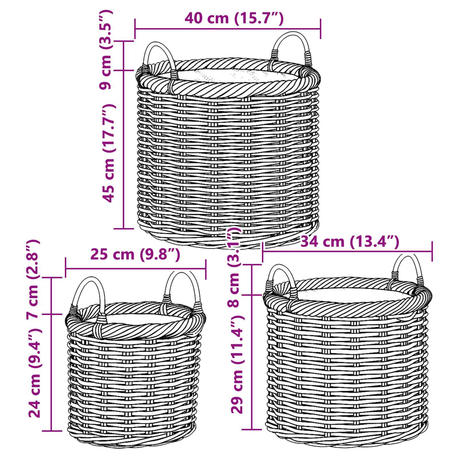Košara za saksije s pohranom 3 pcs Kubu siva Kubu Ratan