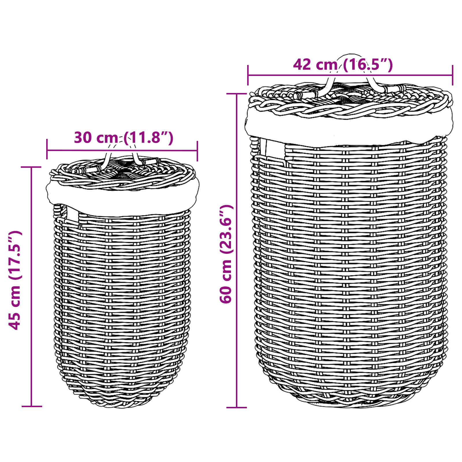 Kanta za rublje s poklopcem 2 pcs Kubu siva Kubu Ratan