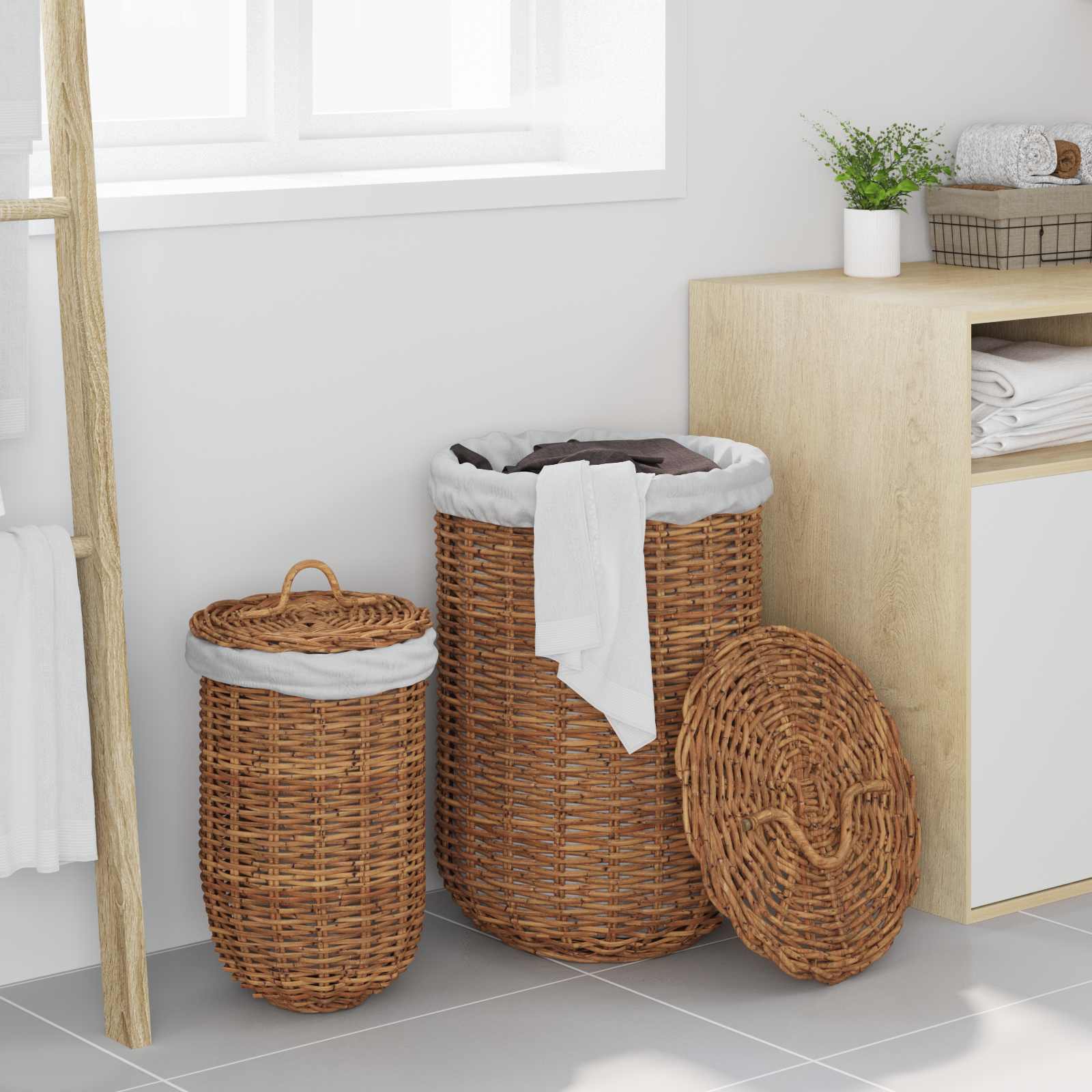 Košarica za rublje 2 pcs Smeđa Kubu Ratan