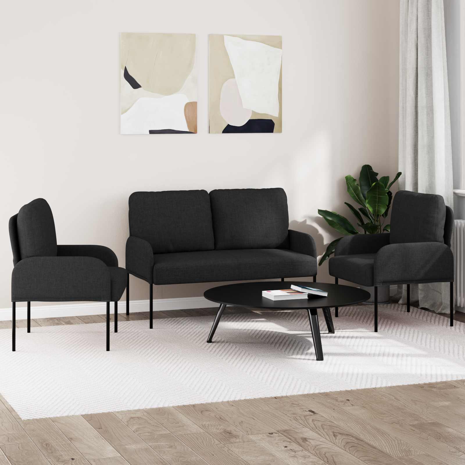 Setovi sofa s jastukom 3 pcs Crna 115 x 56 x 80 cm Šperploča