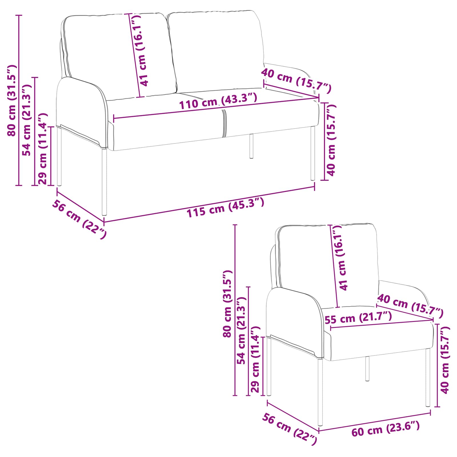 Setovi sofa 3 pcs Sivo-smeđa 115 x 56 x 80 cm Šperploča