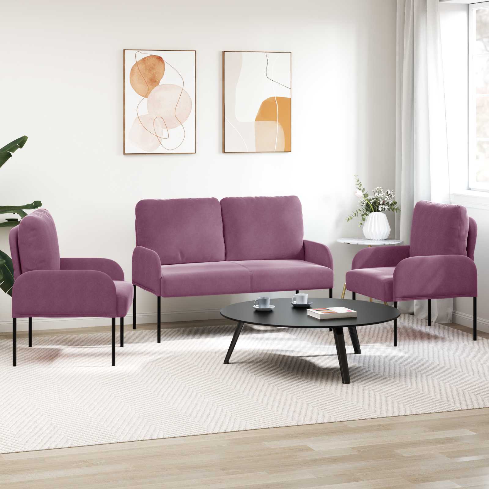 Setovi sofa 3 pcs Ljubičasta 115 x 56 x 80 cm Šperploča