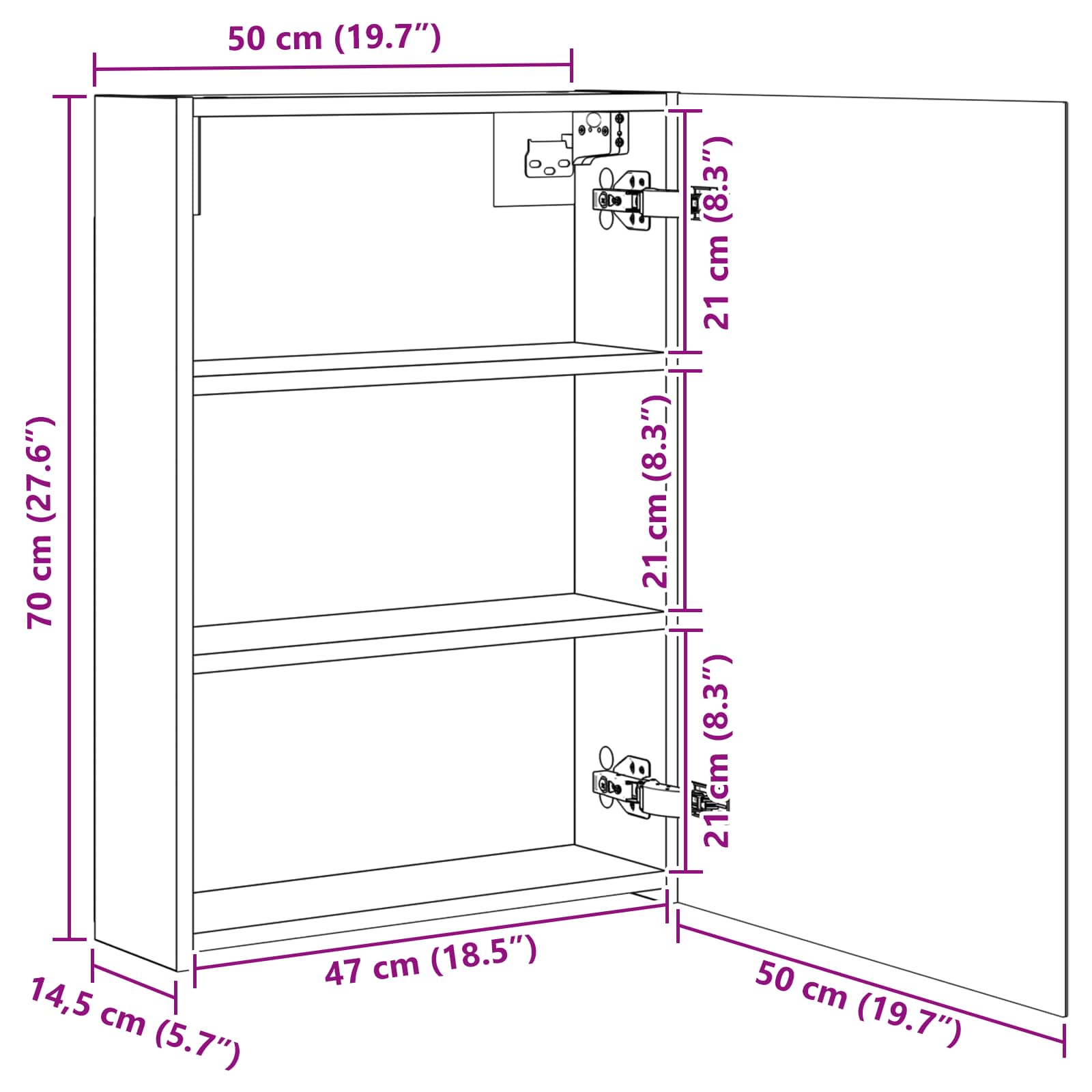 Kupaonski ormar s ogledalom Zidne Staro drvo 50 x 14,5 x 70 cm