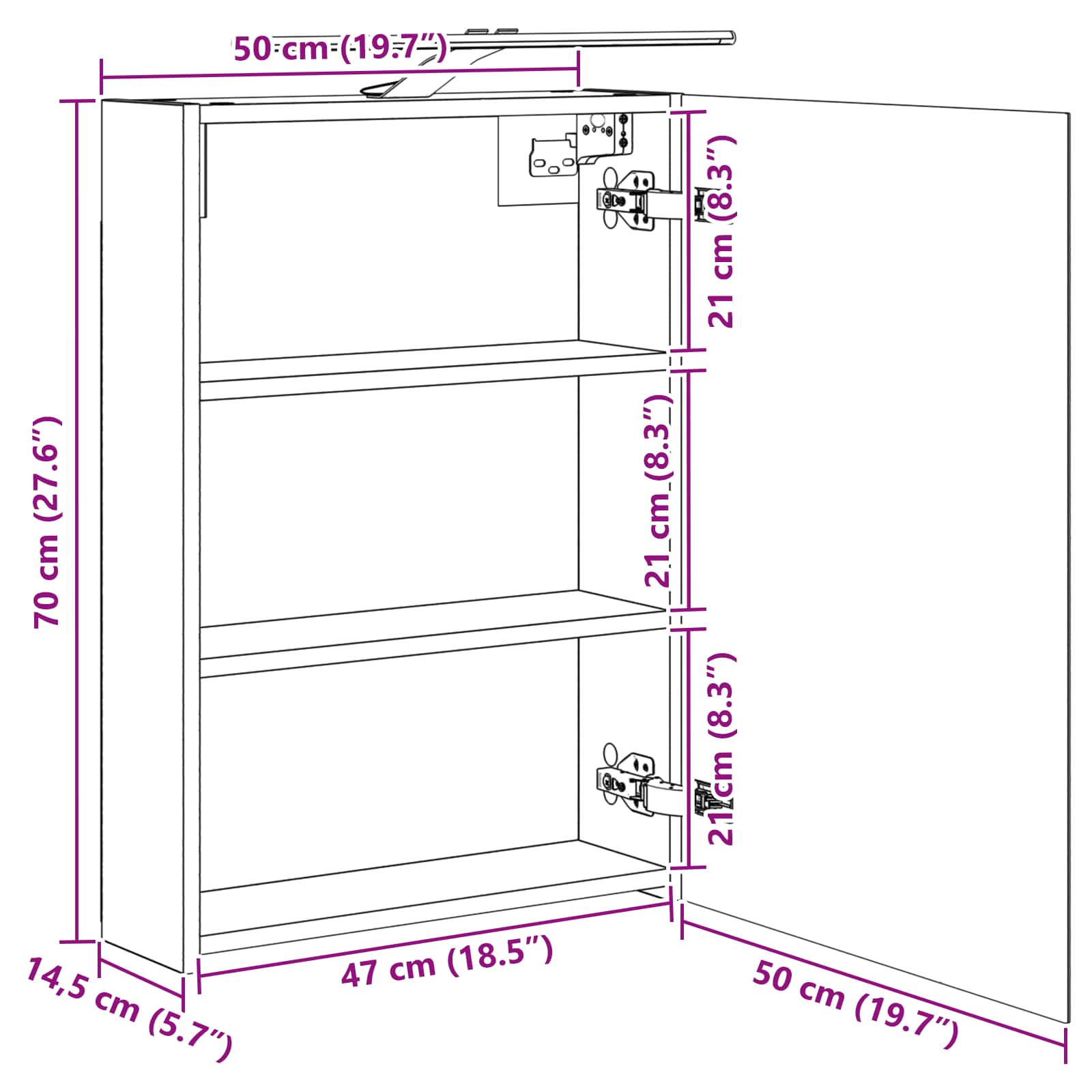 Kupaonski ormar s ogledalom Zidne Staro drvo 50 x 14,5 x 70 cm